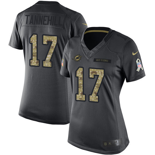 Women's Limited Ryan Tannehill Nike Jersey Black - #17 2016 Salute to Service NFL Miami Dolphins